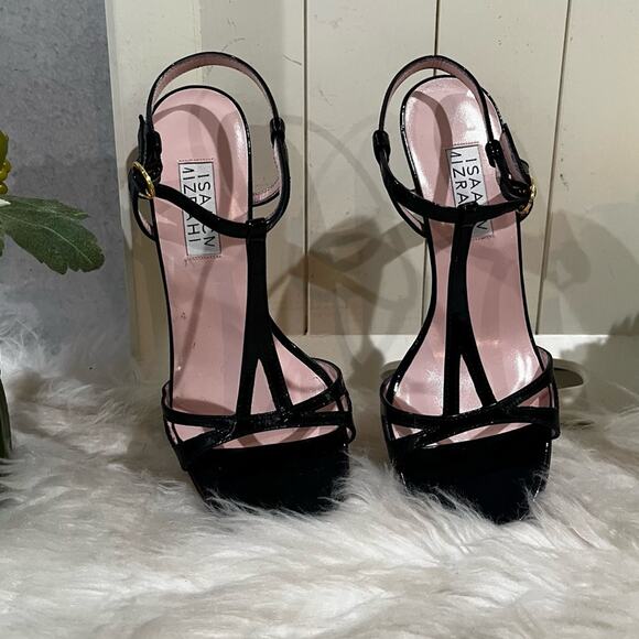 NEW Isaac Mizrahi Vintage Leather T-Strap Ankle Wrap High Heel Sandals Navy 5.5 - Picture 13 of 14